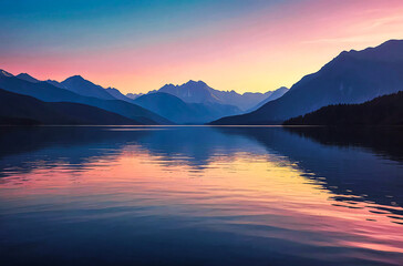 Silhouette of Distant Mountains and a Lake watercolor vector painting art illustration
