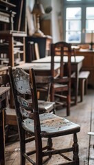 Traditional Furniture Restoration Workshop with Antique Chairs and Tools for Craftsmanship