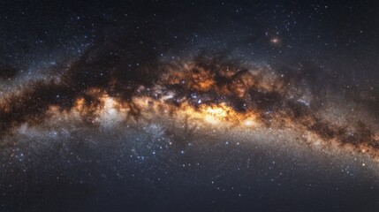 A long exposure of the night sky, showcasing a star-filled galaxy with swirling patterns of distant stars and nebulae.