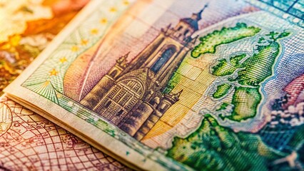 Fototapeta premium Surreal Closeup of European Visa Stamp in Passport for Travel Enthusiasts