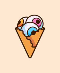 Ice Cream Cone with Three Eyeballs in a Playful Deliciously Colorful Vector Style