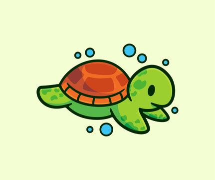 Cute turtle Cartoon Character Vector illustration of a sea turtle. Sea animal. Children's illustration Underwater life