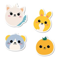 Fototapeta premium Four cute cartoon animal stickers in a white background.