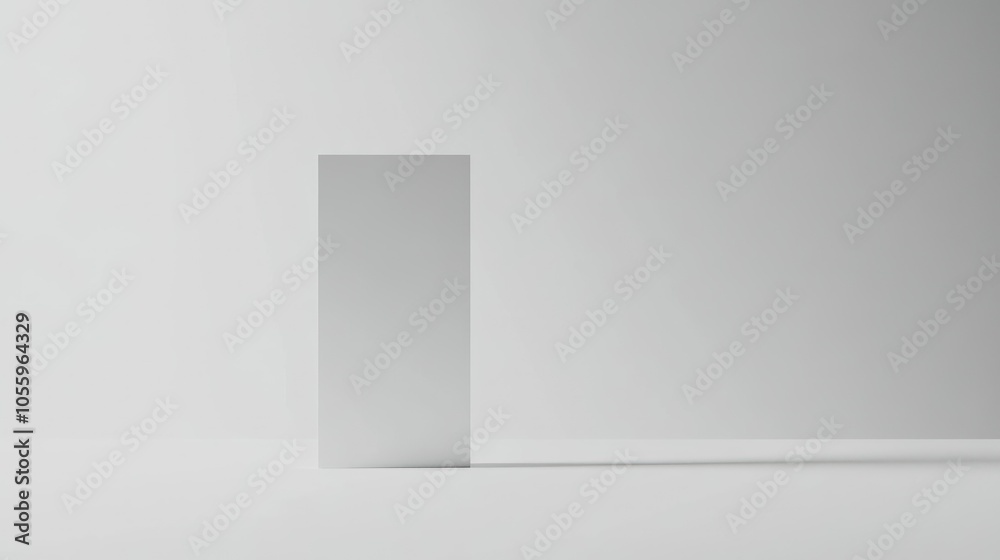 Poster a single white rectangular prism standing on a white surface