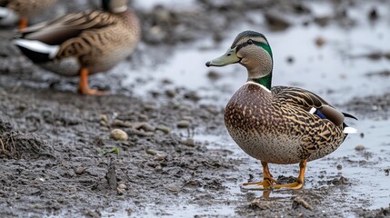 A mallard duck in the springtime at Maplewood Mudflats Wild Bird Trust in North Vancouver, British Columbia, Canada.