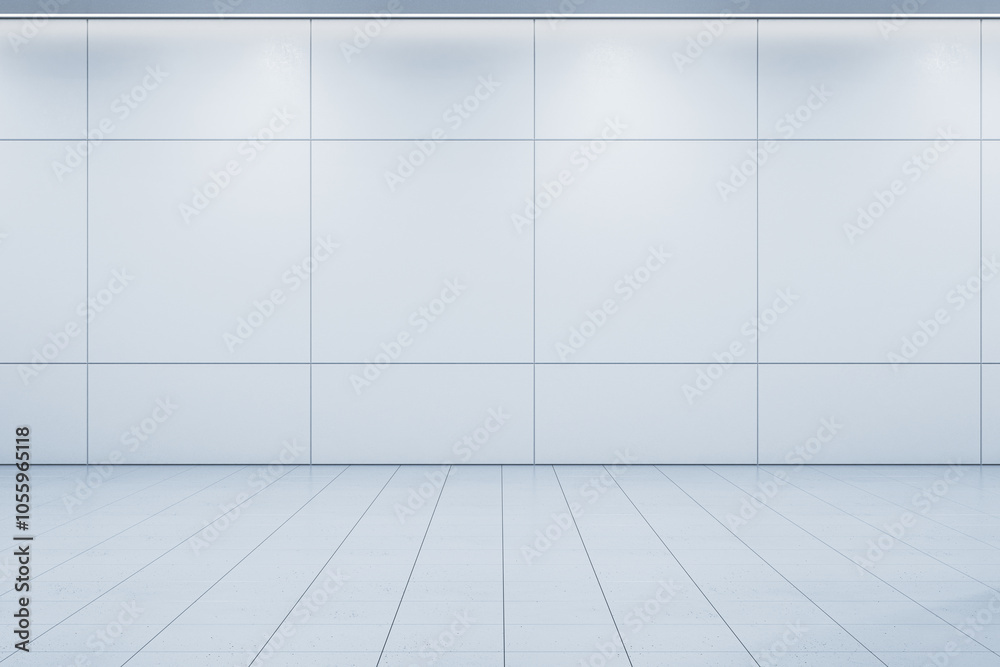 Poster Clean empty white spacious interior with mock up place. 3D Rendering.