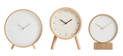 Minimalist wooden clocks interior with clean and modern design isolated on transparent PNG