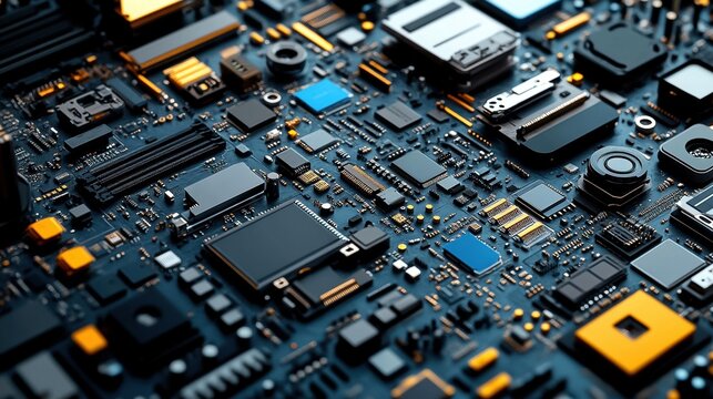 Close-up of a complex printed circuit board with various components.