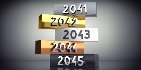 2041, 2042, 2043, 2044, 2045 - words on metal blocks - 3D illustration