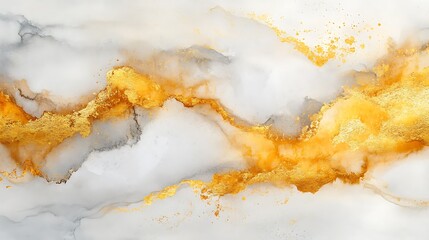Golden streaks over an abstract white marble background