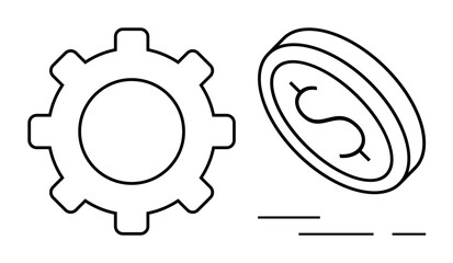 Gear and dollar coin outlines depicting a blend of engineering and finance. Ideal for business growth, economic strategy, financial planning, engineering innovation, corporate efficiency, investment