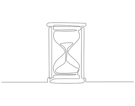 recommend clip art: Continuous one line drawing of hourglass. One line drawing illustration of hourglass with flow sand. Retro timer, vintage clock concept line art. Editable outline