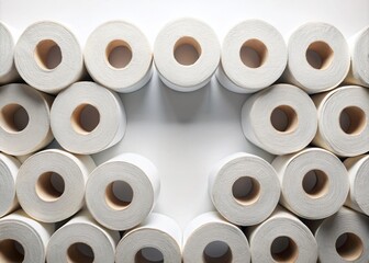 Toilet Paper Rolls on White Background - Panoramic Photography for Home Essentials and Hygiene Products