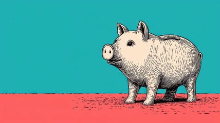 Artistic view of a coin being placed into a piggy bank labeled  Longterm Value,  emphasizing the benefits of saving, Coin in longterm value piggy bank, Simple and meaningful