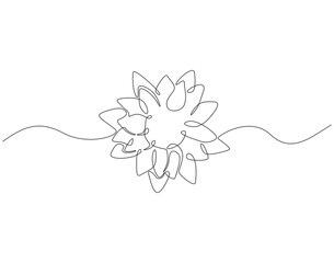 Continuous one line drawing of lotus flower. One line drawing illustration of beauty lotus flower. National vesak day concept single line. Editable outline