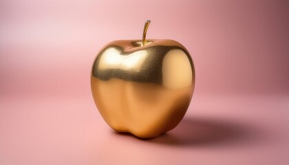 Exquisite Shiny Golden Apple on Soft Pink Gradient Background. Perfect for Concepts of Wealth, Luxury, and Elegance in High-End Product Marketing, Branding, and Art Driven Advertising