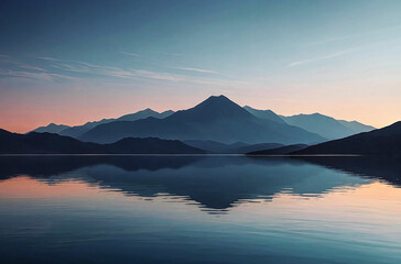 Minimal Silhouette Mountains Overlooking a Lake watercolor painting art illustration
