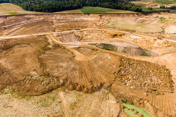 Aerial view of sand quarry area. Kaluga region, Russia