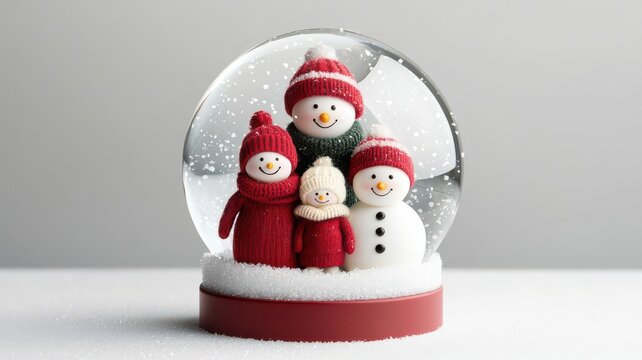 Snow globe with cheerful snowman family, falling snow on white background, watercolor style - Powered by Adobe
