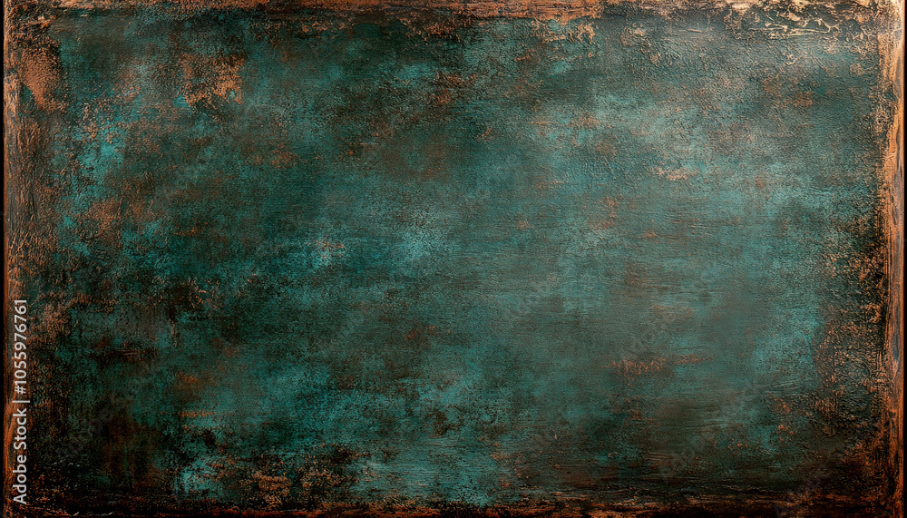 Poster A textured, teal surface with rust-like accents, creating a vintage and artistic appearance.