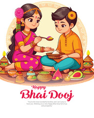 Happy Bhai Dooj And Happy Bhai Beej Brother Sister Celebration social media post banner template
