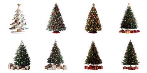 Christmas tree transparent collection set in png no background for decoration.
