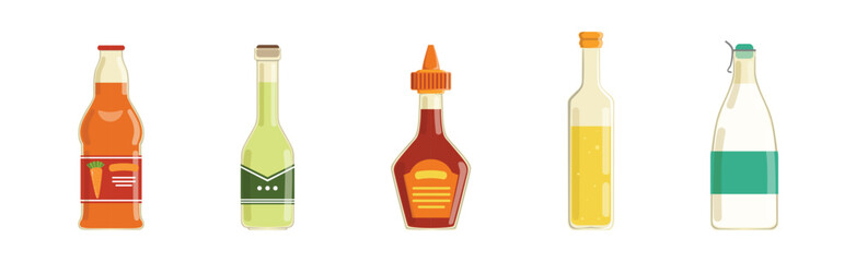 Different Liquid in Bottle as Market Product Vector Set