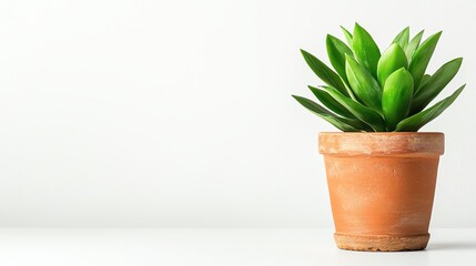 Obraz premium Succulent plant in a clay pot on a white background.