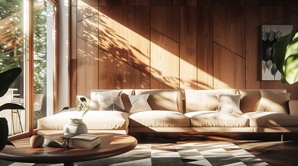 Modern Interior of Stylish Living Room ,Wall Mock Up, Frame , Poster with Beautiful Background, 3d render