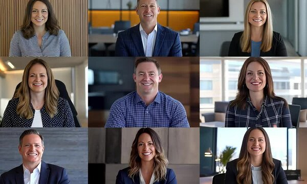 A grid of  video screen grabs from an online meeting with business people