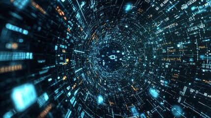 Abstract tunnel of glowing blue data points and connections