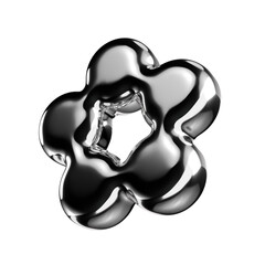 Inflatable metallic molecule 3D shape. Futuristic geometric 3D element. Science and technology chrome metal object