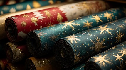 Festive print featuring rough paper and cotton textures with glossy holiday patterns giving a tactile feel