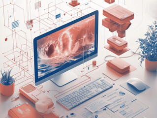Futuristic Artificial Intelligence Concept with Laptop and Brain Illustration