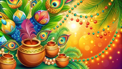Vibrant Happy Janmashtami Background Template for Festive Poster Design