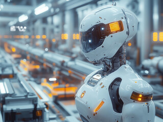 Futuristic Robot in High-Tech Manufacturing Facility