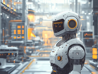 Futuristic Robot in High-Tech Manufacturing Facility