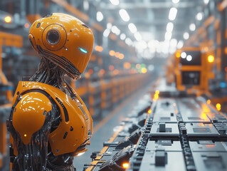 Futuristic Robot in High-Tech Manufacturing Facility
