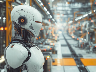Futuristic Robot in High-Tech Manufacturing Facility