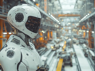 Futuristic Robot in High-Tech Manufacturing Facility