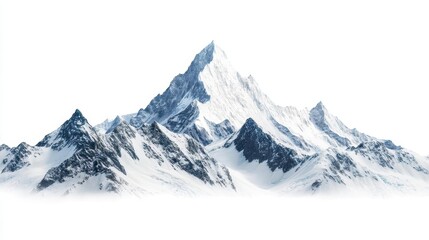 Obraz premium isolated snow-covered mountain standing majestically against a pure white background, evoking a sense of tranquility and the untouched beauty of nature in a stunning visual representation