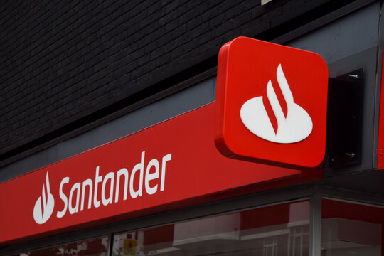 General view of the sign at Santander bank, on October 30 2024 in London, UK