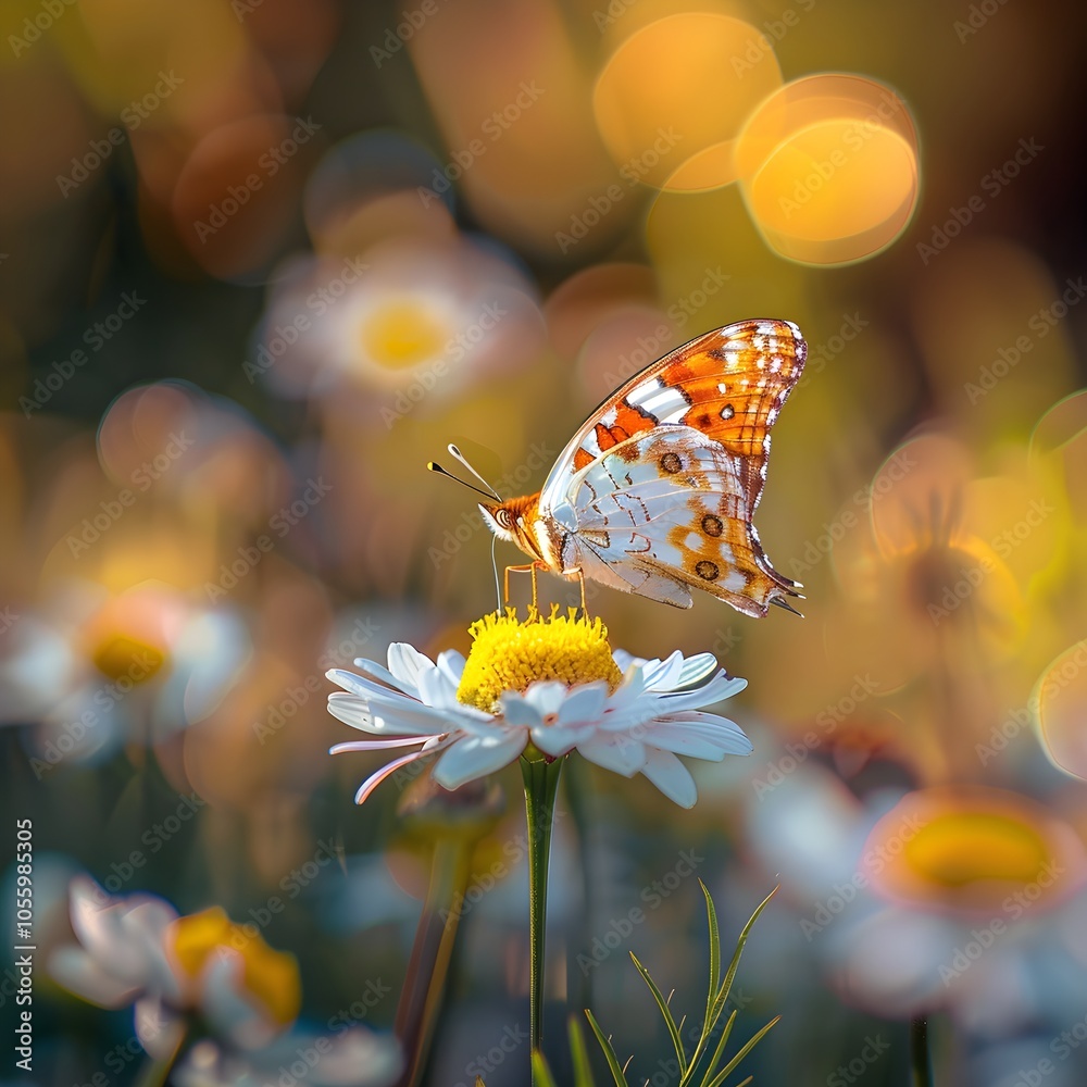 Poster Butterfly on Flower with Soft Bokeh Background