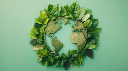 leaves arranged in the shape of the earth, symbolizing ecological awareness and sustainability, with vibrant greens promoting the message of world environment day and earth day