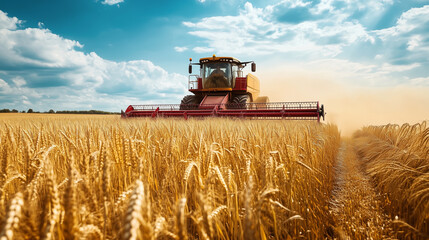 Fototapeta premium Combine harvester on a wheat field