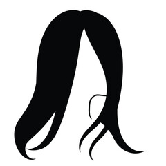 Naklejka premium a black and white silhouette of a woman's head. The woman has long, straight hair that is styled in a way that falls over her shoulders