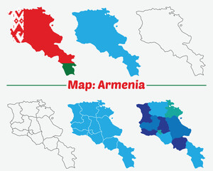 Armenia country map set. internal provinces borders marked, Simple map of Armenia vector drawing, Filled and outline.