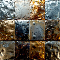 Intricate textures of metallic panels reflecting light in a creative arrangement