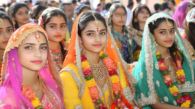Colorful Jaimala ceremony with guests in traditional attire, celebrating joy