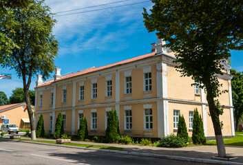 Old building in the old town of Chechersk on a sunny summer day, Belarus